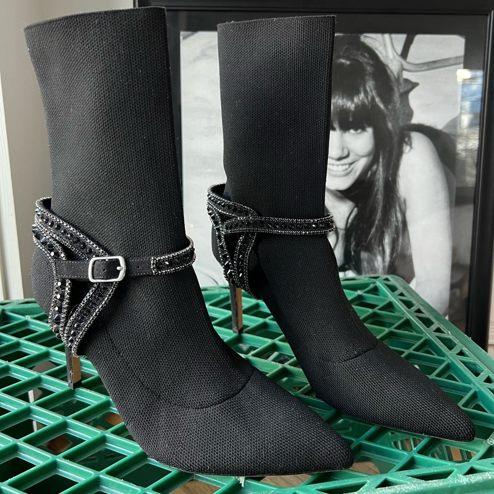 Badgley Mischka Heeled Sock Boot with Jewel Buckle